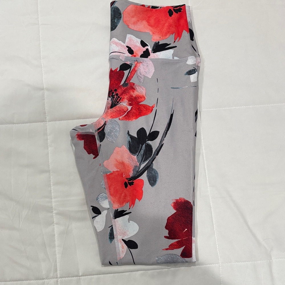 Fabletics Floral Leggings - Red and Gray